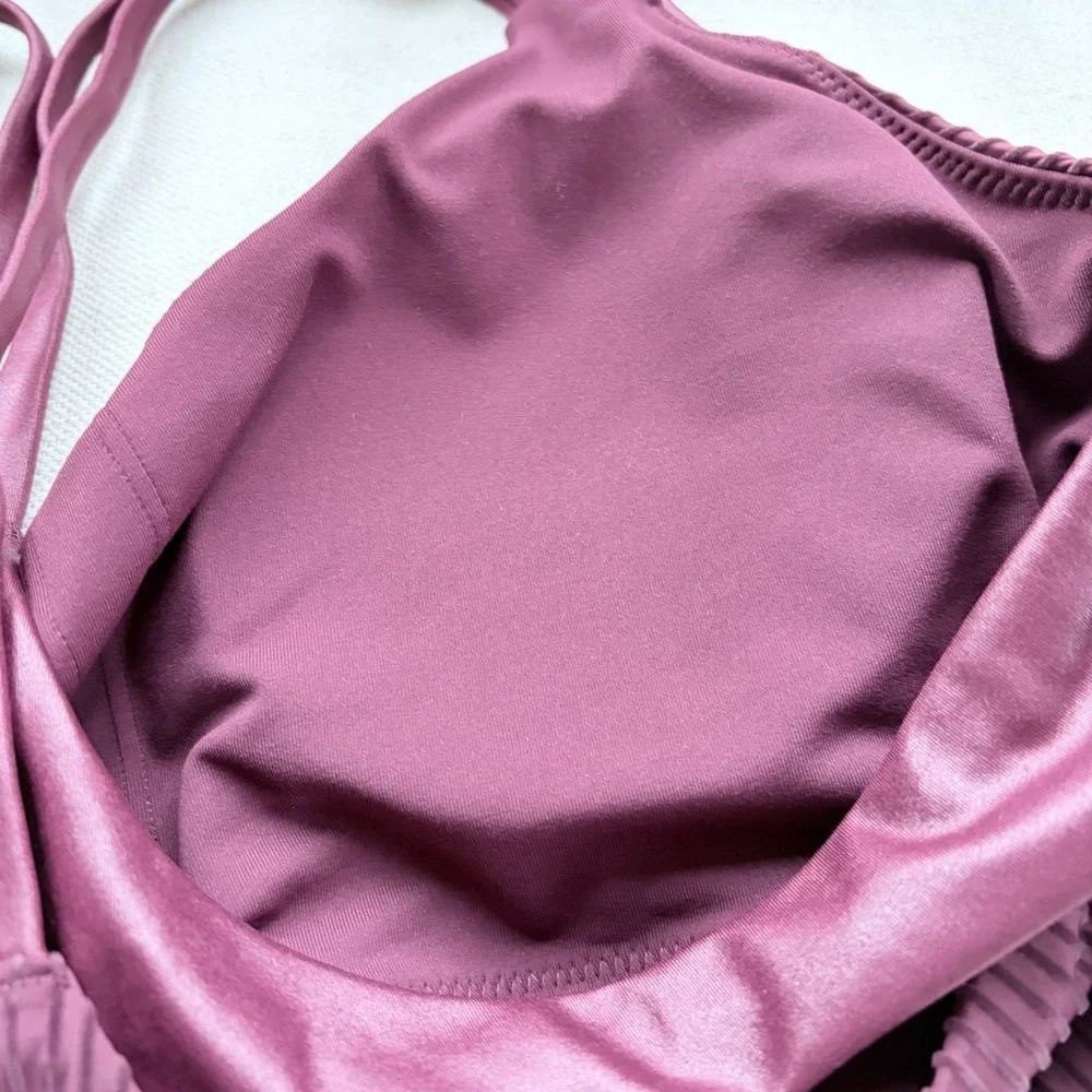 FABLETICS Principal Low Impact Bra‎ Size XL Faux Leather Merlot Strappy Cute Gym